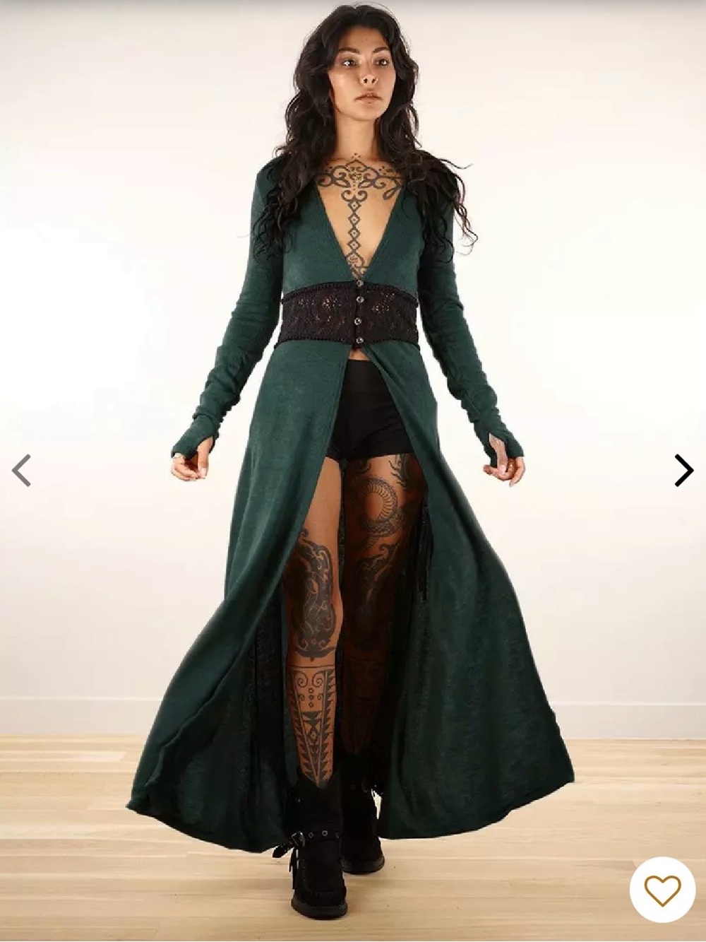 Toonzshop Boho Teal Long Sexy Cardigan Sweater, Festival Fairy Core, M/L